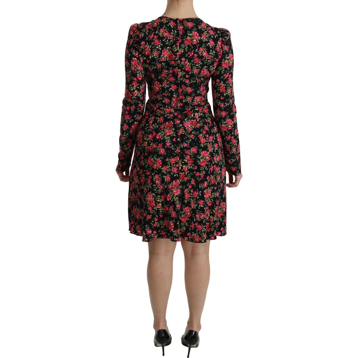 Dolce & Gabbana Black Floral Longsleeve Knee Length Dress Dolce & Gabbana