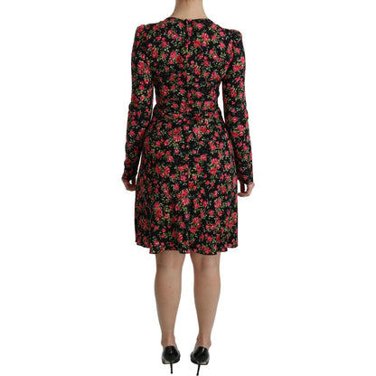 Dolce & Gabbana Black Floral Longsleeve Knee Length Dress Dolce & Gabbana