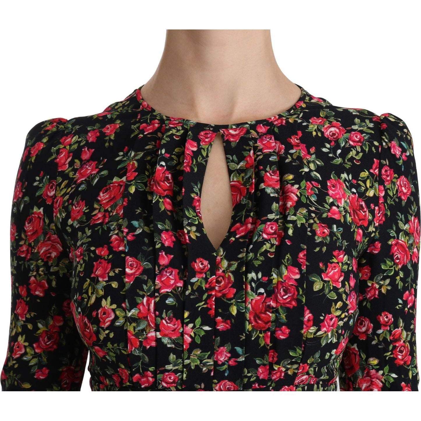 Dolce & Gabbana Black Floral Longsleeve Knee Length Dress Dolce & Gabbana