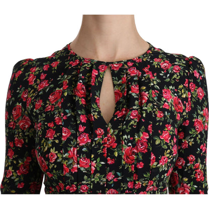 Dolce & Gabbana Black Floral Longsleeve Knee Length Dress Dolce & Gabbana