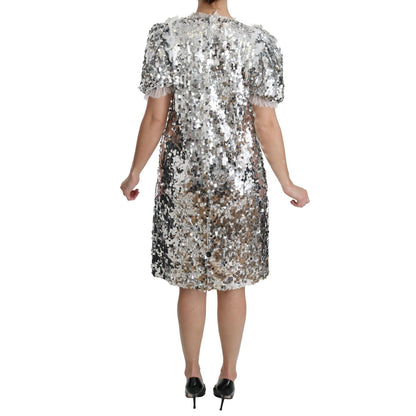 Dolce & Gabbana Silver Sequined Crystal Shift Gown Dress Dolce & Gabbana