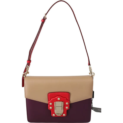 Dolce & Gabbana Purple Beige Red Leather Crossbody Purse Bag Dolce & Gabbana