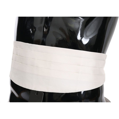 Dolce & Gabbana White Men Waist Belt 100% Silk Cummerbund Dolce & Gabbana