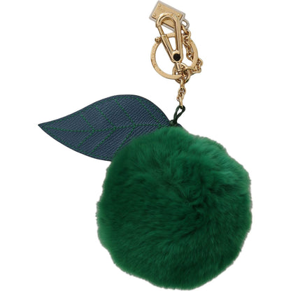 Dolce & Gabbana Green Leather Fur Gold Clasp Keyring Women Keychain Dolce & Gabbana