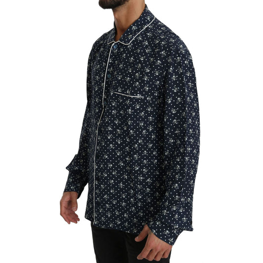 Dolce & Gabbana Blue Skull Print Silk Top Sleepwear Shirt TSH4014-41