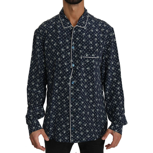 Dolce & Gabbana Blue Skull Print Silk Top Sleepwear Shirt TSH4014-41
