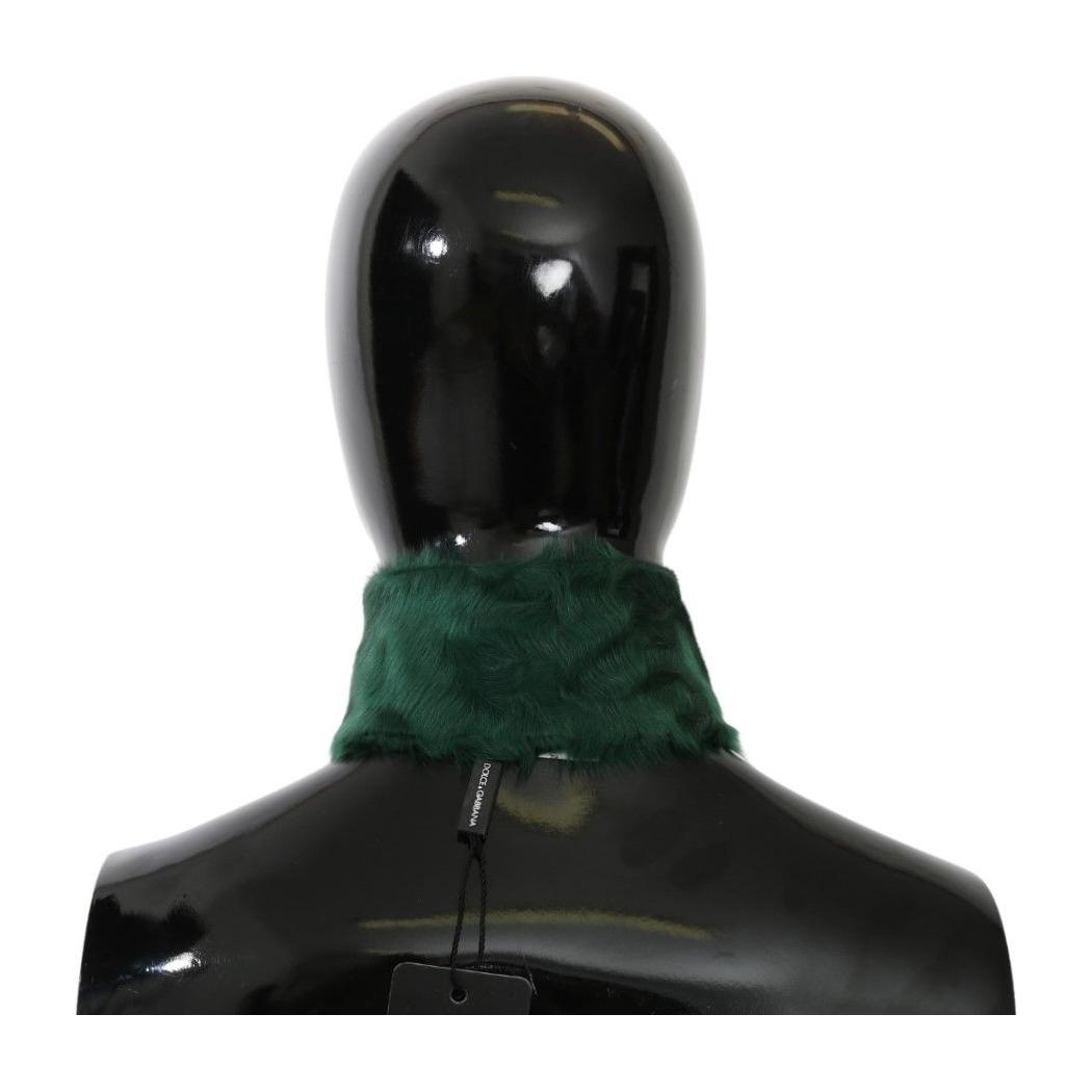 Dolce & Gabbana Green Fur Neck Collar Wrap Lambskin Scarf Dolce & Gabbana