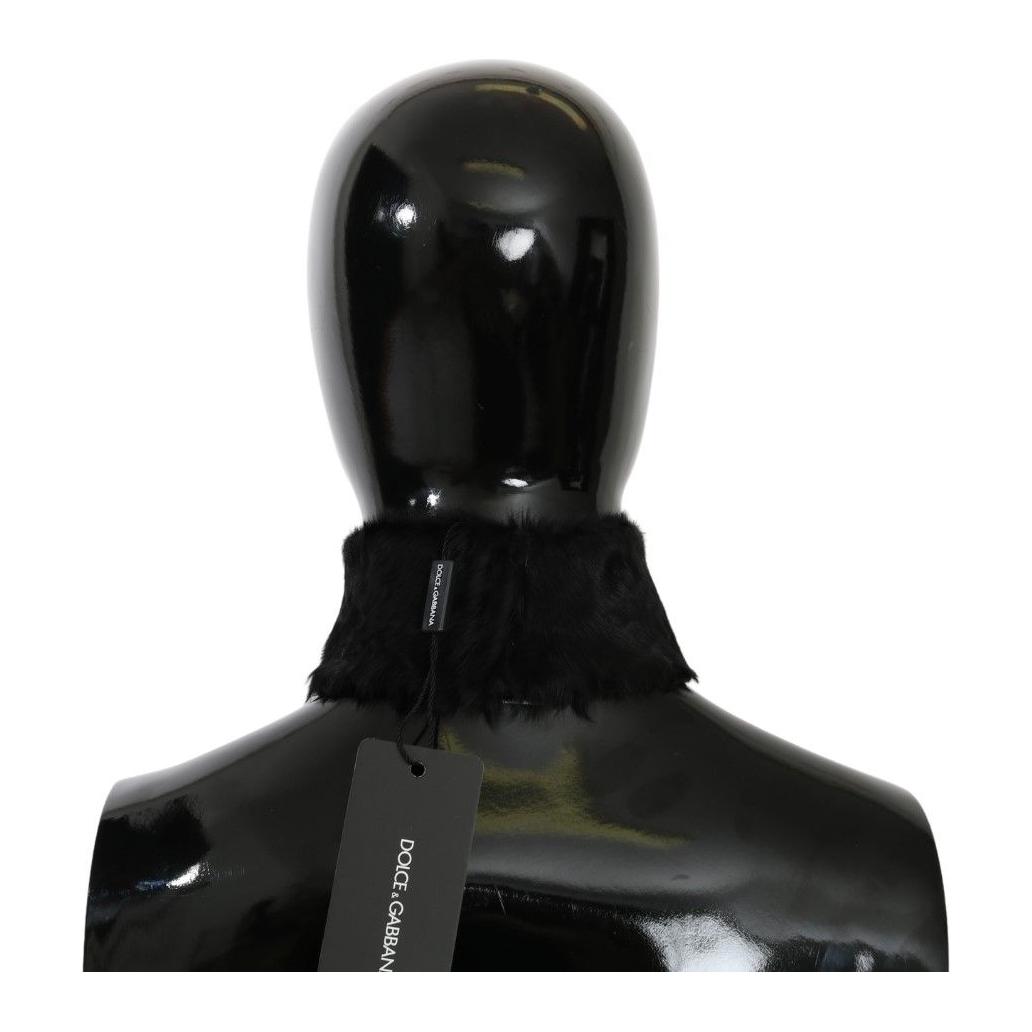 Dolce & Gabbana Black Fur Neck Collar Wrap Lambskin Scarf Dolce & Gabbana