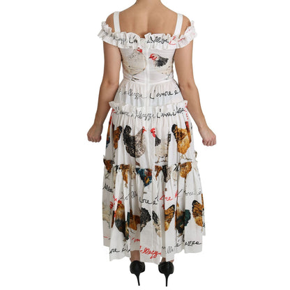 Dolce & Gabbana White Rooster Sheath Midi Cotton Dress Dolce & Gabbana