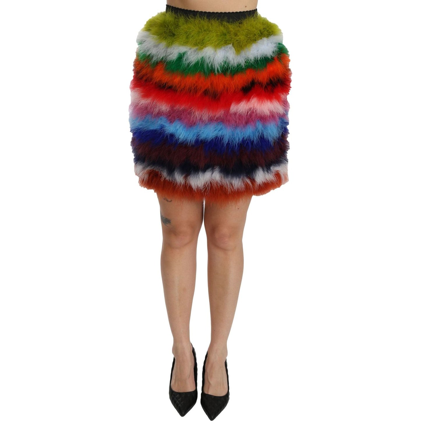 Dolce & Gabbana Red Blue High Waist Mini Feather Skirt Dolce & Gabbana