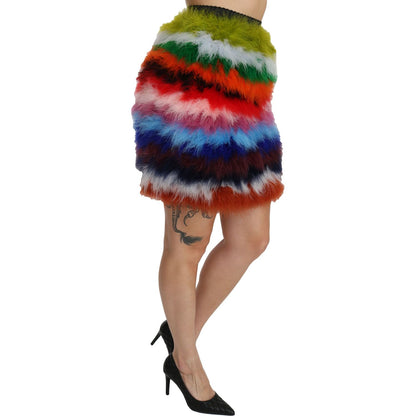 Dolce & Gabbana Red Blue High Waist Mini Feather Skirt Dolce & Gabbana