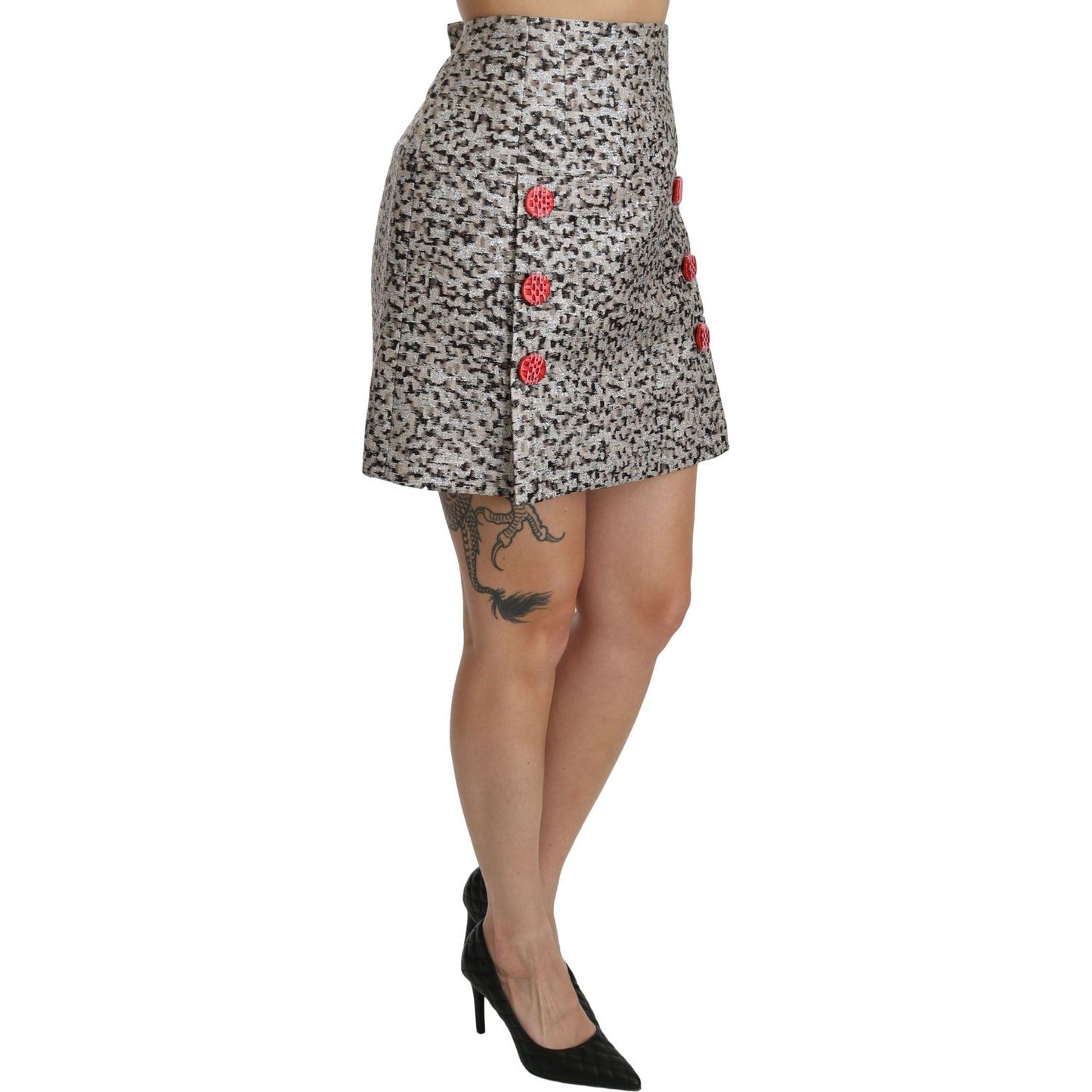 Dolce & Gabbana Silver Pattern A-line High Waist Skirt Dolce & Gabbana