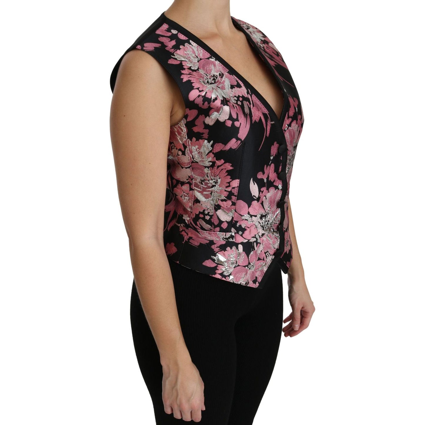 Dolce & Gabbana Black Pink Floral Waistcoat Vest Blouse Top Dolce & Gabbana
