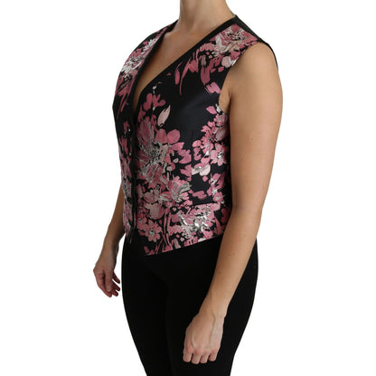 Dolce & Gabbana Black Pink Floral Waistcoat Vest Blouse Top Dolce & Gabbana