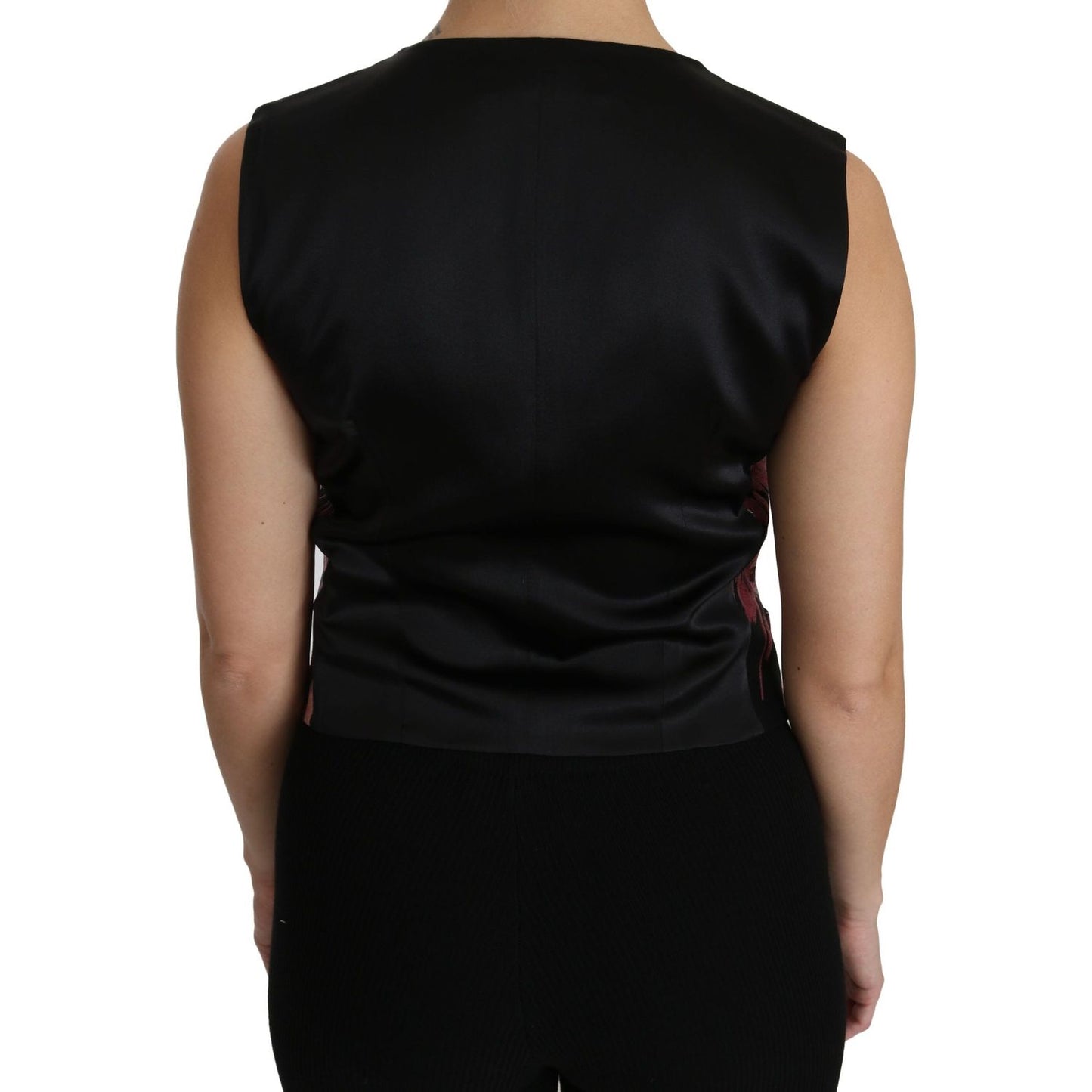 Dolce & Gabbana Black Pink Floral Waistcoat Vest Blouse Top Dolce & Gabbana