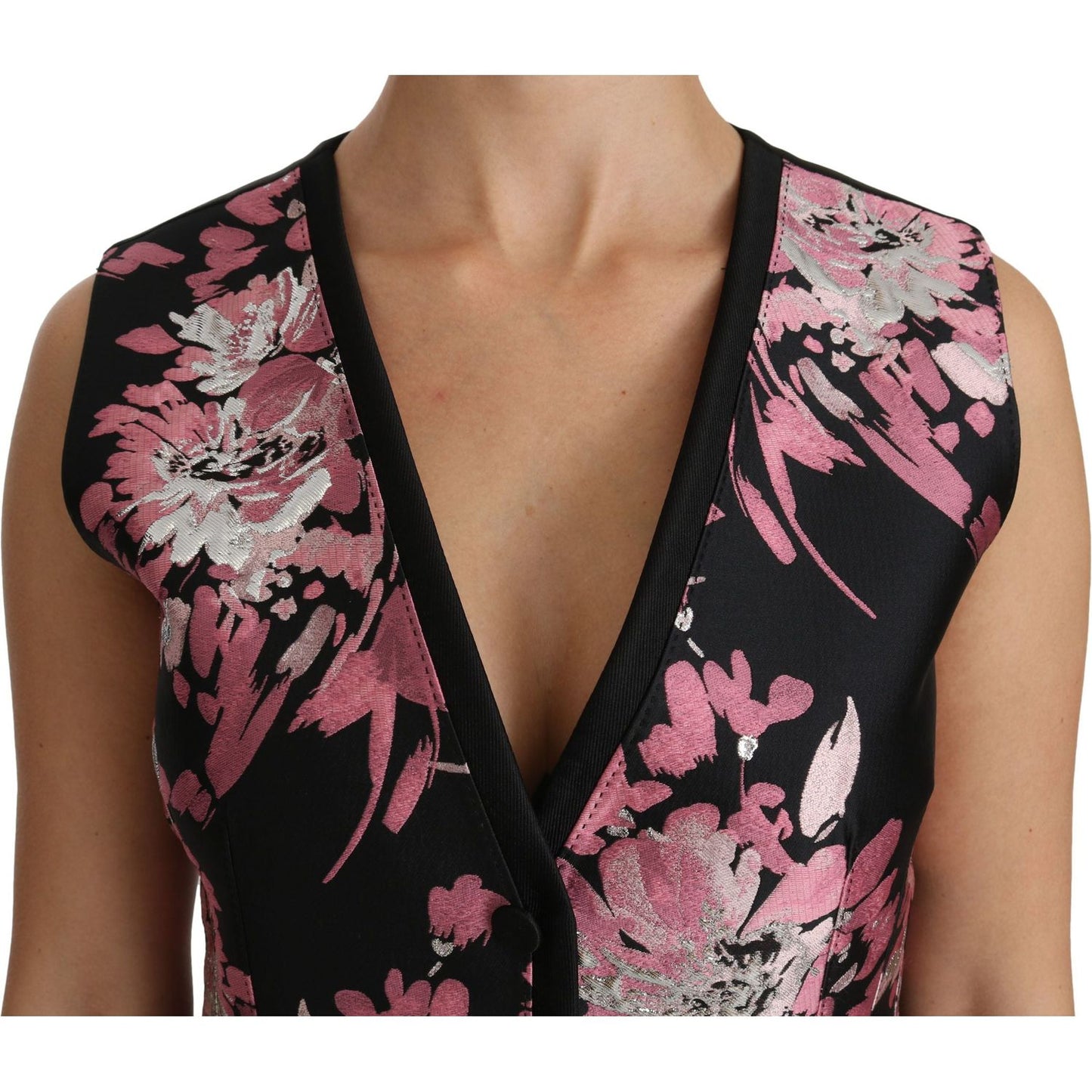Dolce & Gabbana Black Pink Floral Waistcoat Vest Blouse Top Dolce & Gabbana