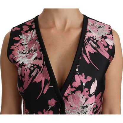 Dolce & Gabbana Black Pink Floral Waistcoat Vest Blouse Top Dolce & Gabbana