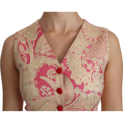 Dolce & Gabbana Pink Gold Brocade Waistcoat Vest Blouse Top Dolce & Gabbana