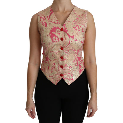 Dolce & Gabbana Pink Gold Brocade Waistcoat Vest Blouse Top Dolce & Gabbana
