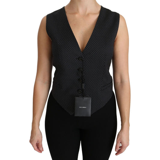 Dolce & Gabbana Black Dotted Waistcoat Vest Blouse Top Dolce & Gabbana