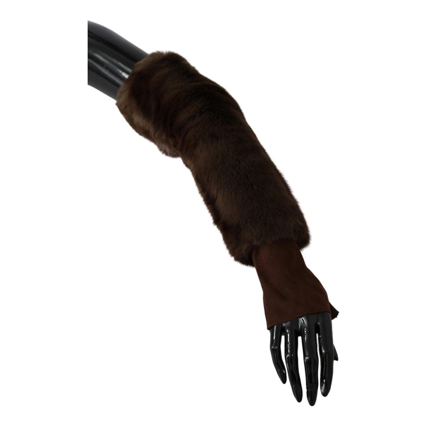Dolce & Gabbana Brown Elbow Length Finger Less Fur Gloves Dolce & Gabbana