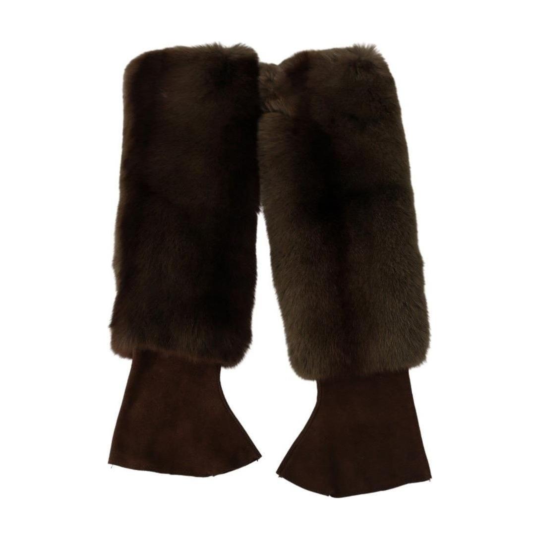 Dolce & Gabbana Brown Elbow Length Finger Less Fur Gloves Dolce & Gabbana