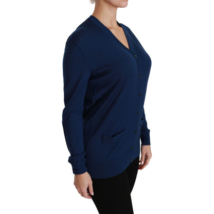 Dolce & Gabbana Blue Button Cardigan Virgin Wool Sweater