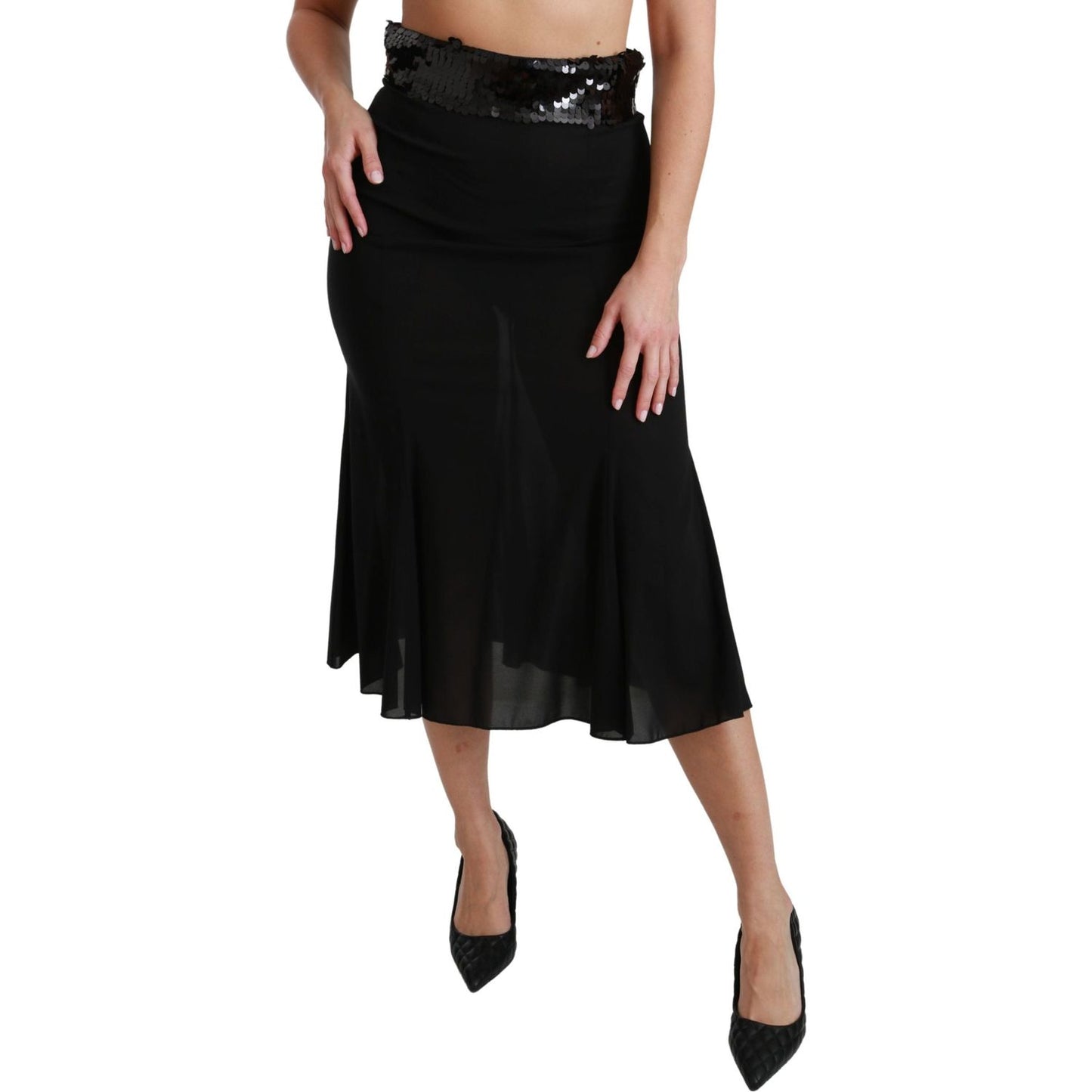 Dolce & Gabbana Black High Waist Mermaid Midi Silk Skirt Dolce & Gabbana