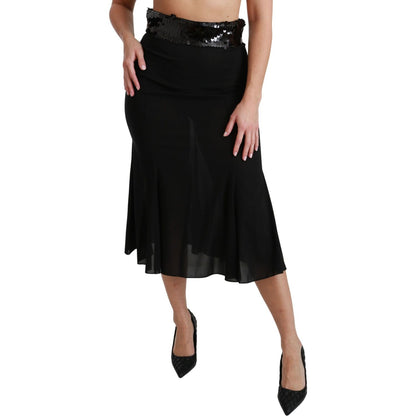 Dolce & Gabbana Black High Waist Mermaid Midi Silk Skirt Dolce & Gabbana
