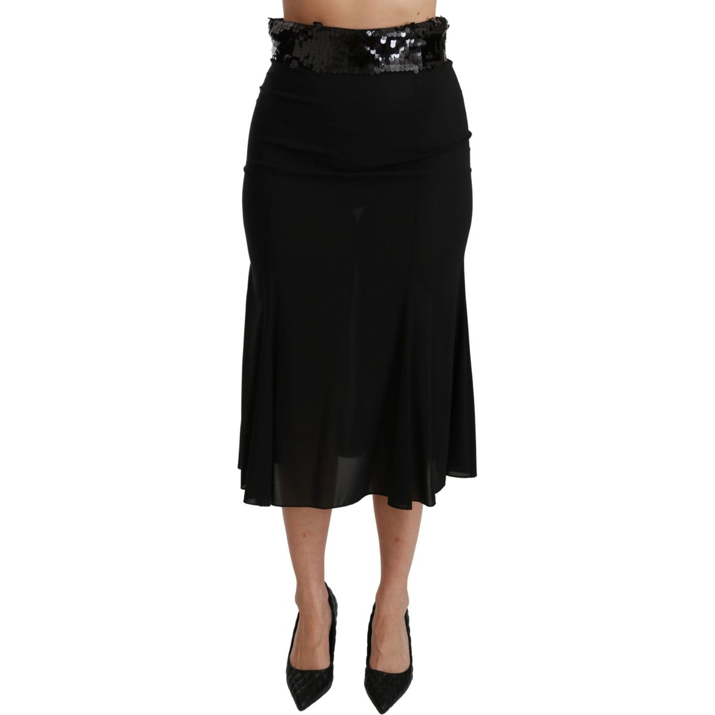 Dolce & Gabbana Black High Waist Mermaid Midi Silk Skirt Dolce & Gabbana