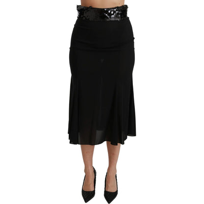 Dolce & Gabbana Black High Waist Mermaid Midi Silk Skirt Dolce & Gabbana