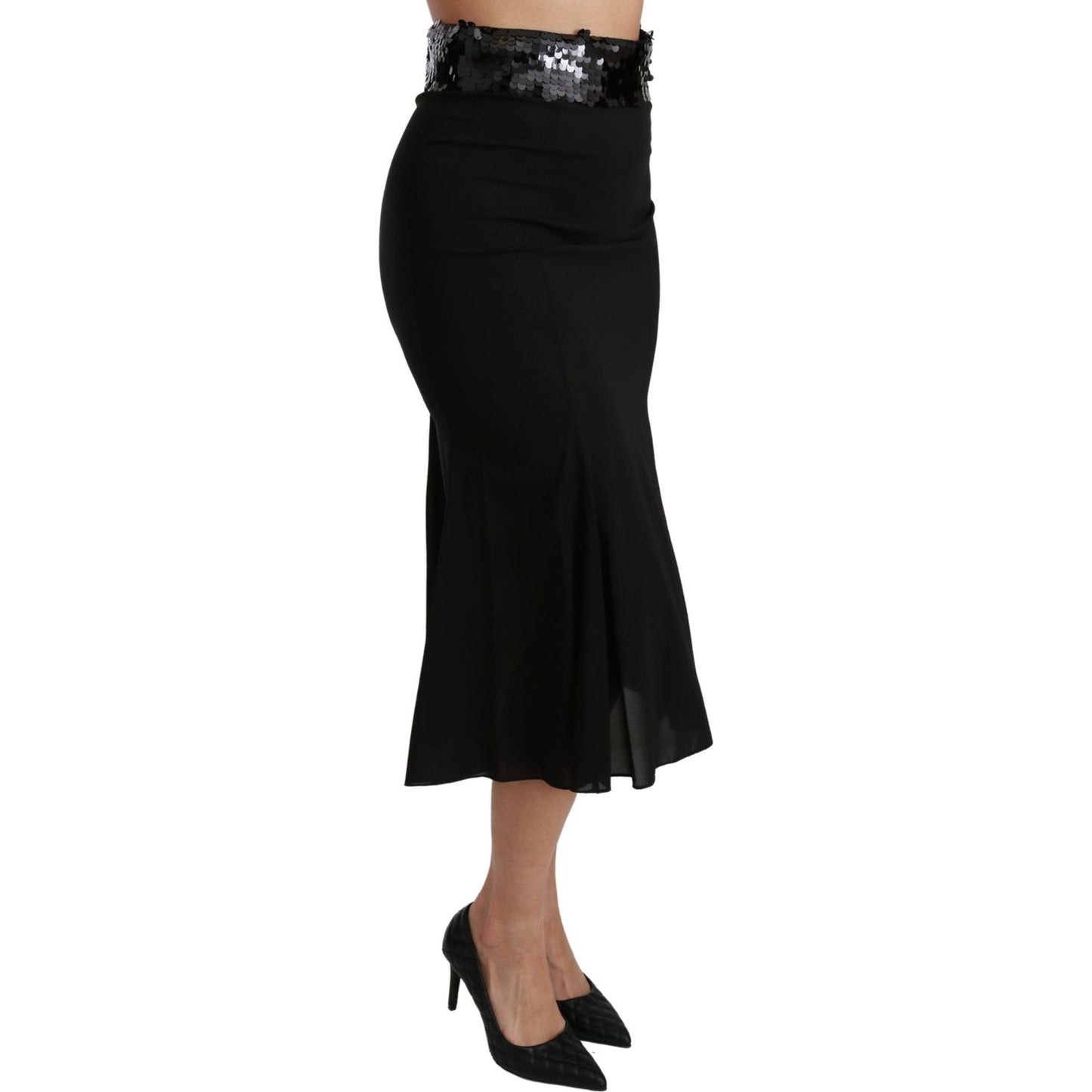 Dolce & Gabbana Black High Waist Mermaid Midi Silk Skirt Dolce & Gabbana