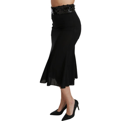 Dolce & Gabbana Black High Waist Mermaid Midi Silk Skirt Dolce & Gabbana