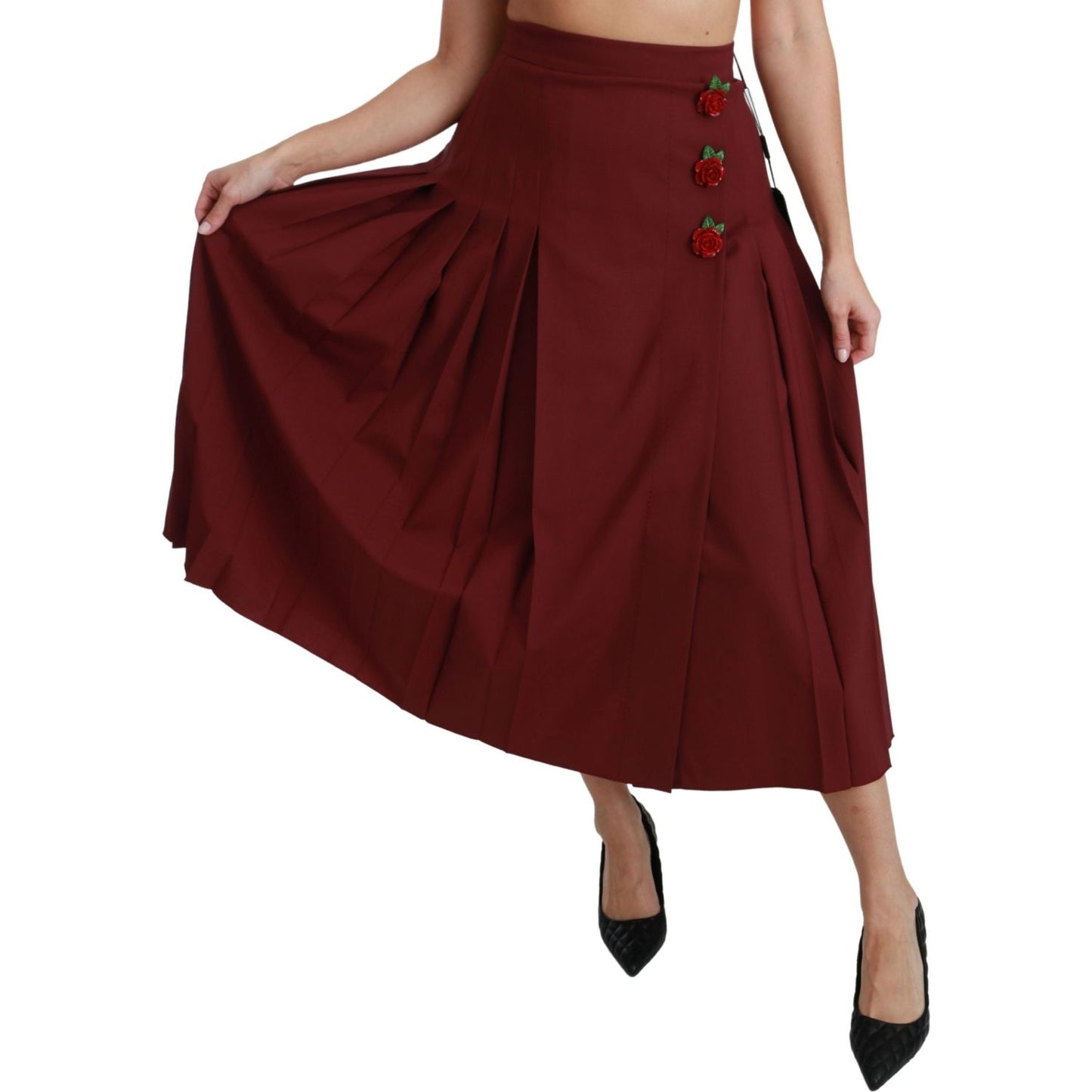 Dolce & Gabbana Red High Waist Pleated Maxi Wool Skirt Dolce & Gabbana
