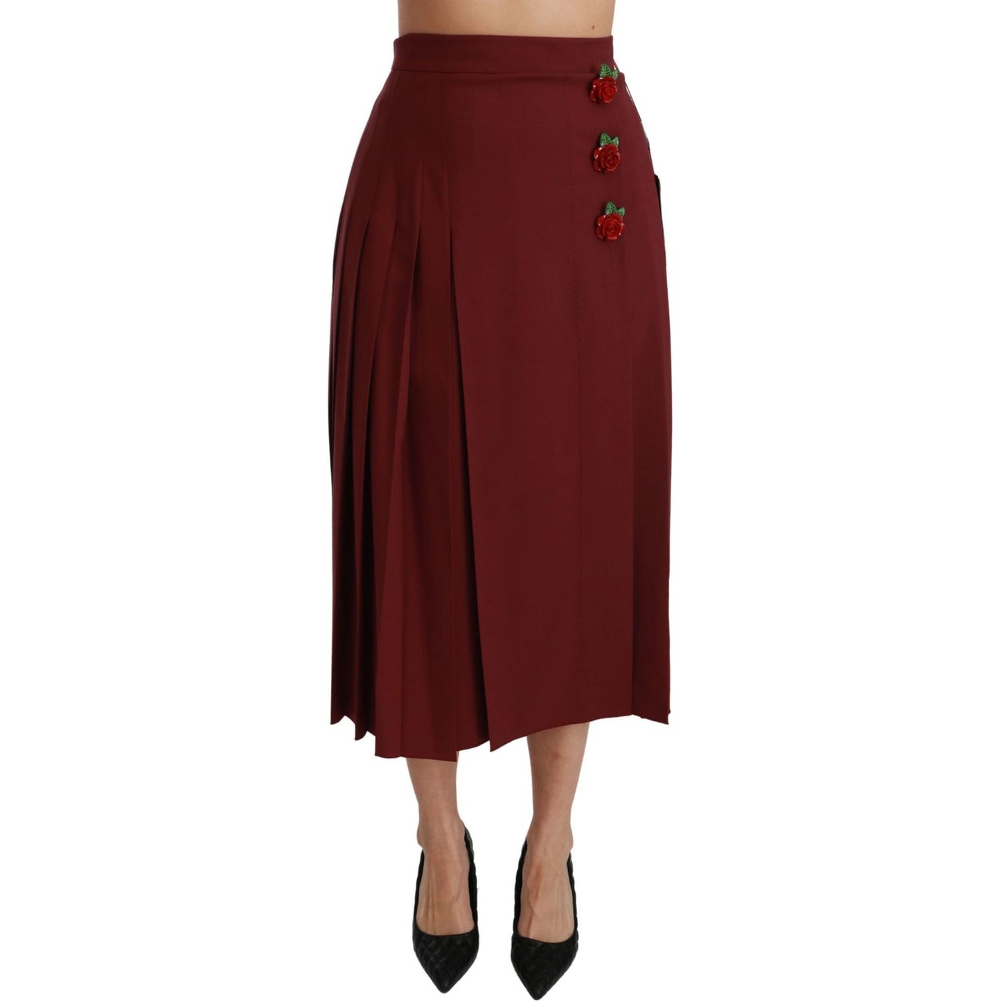 Dolce & Gabbana Red High Waist Pleated Maxi Wool Skirt Dolce & Gabbana