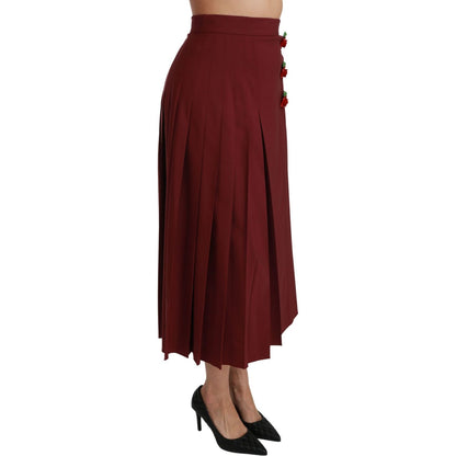 Dolce & Gabbana Red High Waist Pleated Maxi Wool Skirt Dolce & Gabbana