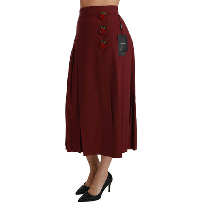 Dolce & Gabbana Red High Waist Pleated Maxi Wool Skirt Dolce & Gabbana