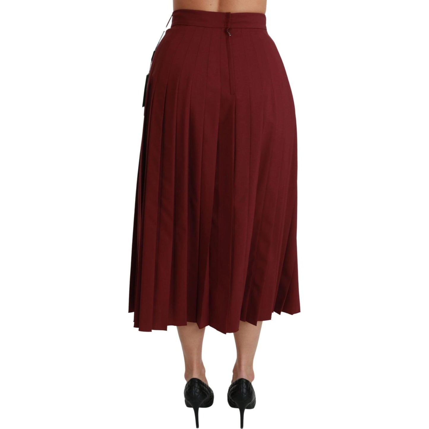 Dolce & Gabbana Red High Waist Pleated Maxi Wool Skirt Dolce & Gabbana