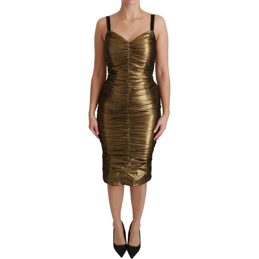 Dolce & Gabbana Gold Metallic Stretch Bodycon Ruched Dress Dolce & Gabbana