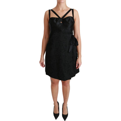 Dolce & Gabbana Black Stretch Satin Jacquard Mini Dress Dolce & Gabbana