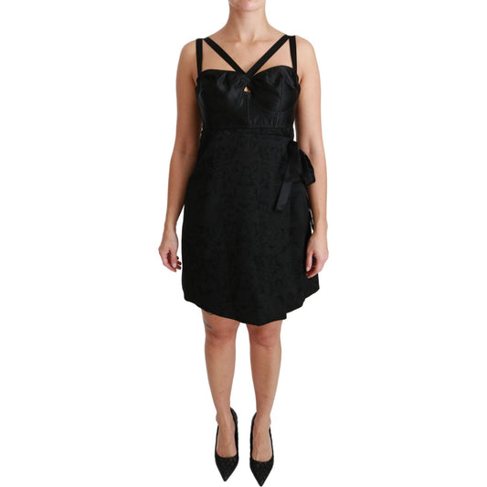 Dolce & Gabbana Black Stretch Satin Jacquard Mini Dress Dolce & Gabbana