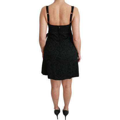 Dolce & Gabbana Black Stretch Satin Jacquard Mini Dress Dolce & Gabbana