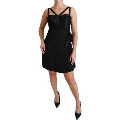 Dolce & Gabbana Black Stretch Satin Jacquard Mini Dress Dolce & Gabbana