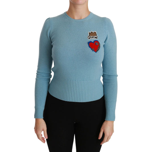 Dolce & Gabbana Blue Wool Queen Heart Pullover Sweater TSH4416-36