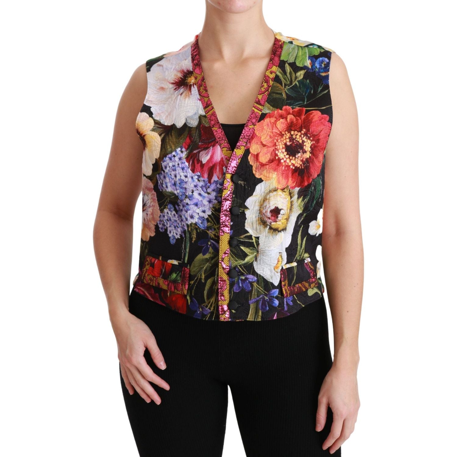 Dolce & Gabbana Multicolor Floral Sleeveless Waistcoat Top Vest