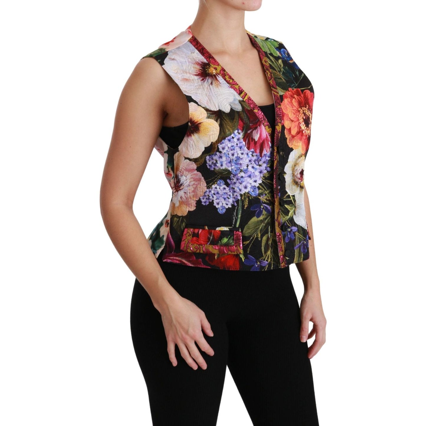 Dolce & Gabbana Multicolor Floral Sleeveless Waistcoat Top Vest Dolce & Gabbana
