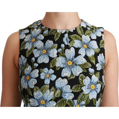 Dolce & Gabbana Blue Floral Brocade Gown Shift Dress Dolce & Gabbana