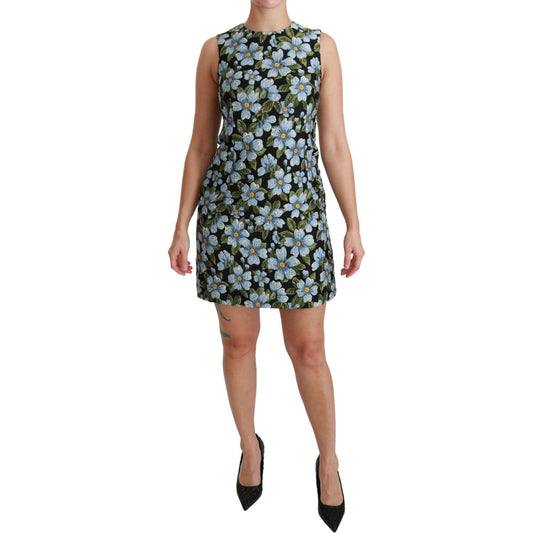 Dolce & Gabbana Blue Floral Brocade Gown Shift Dress Dolce & Gabbana