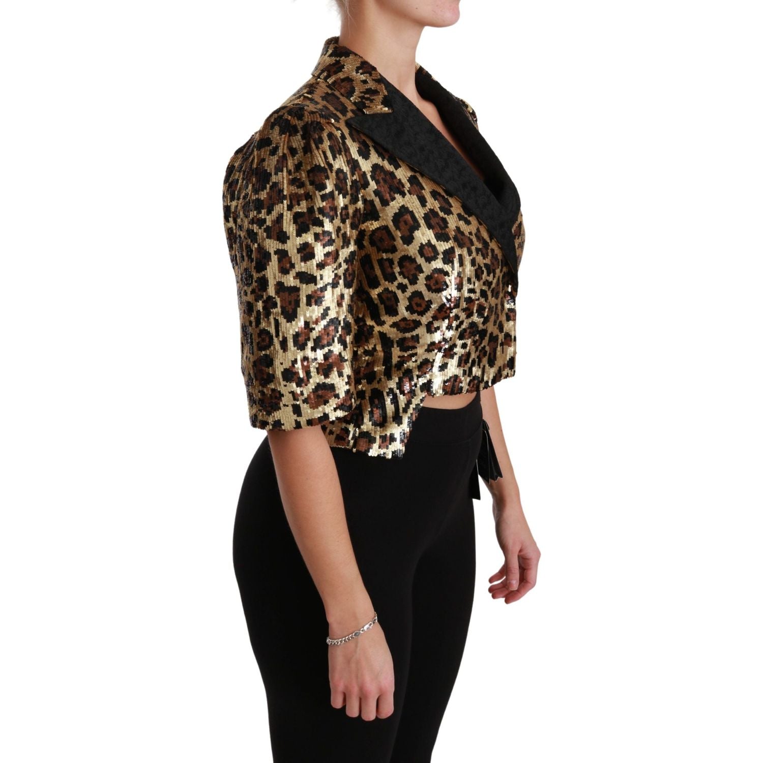 Dolce & Gabbana Blazer Gold Leopard Sequined Jacket