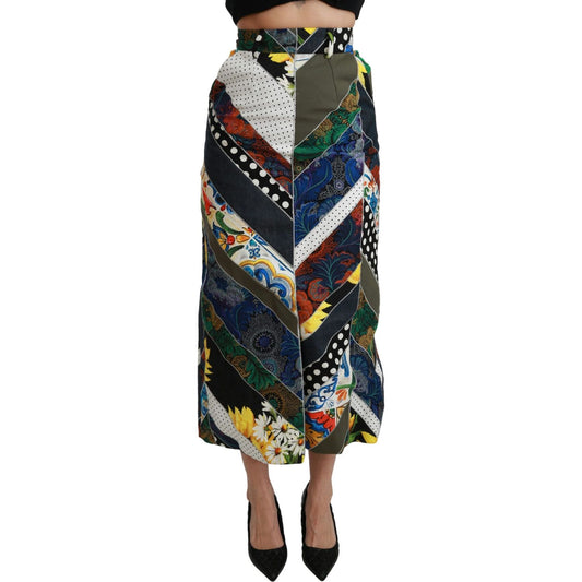 Dolce & Gabbana Multicolor Silk Geometric High Waist Maxi Skirt Dolce & Gabbana